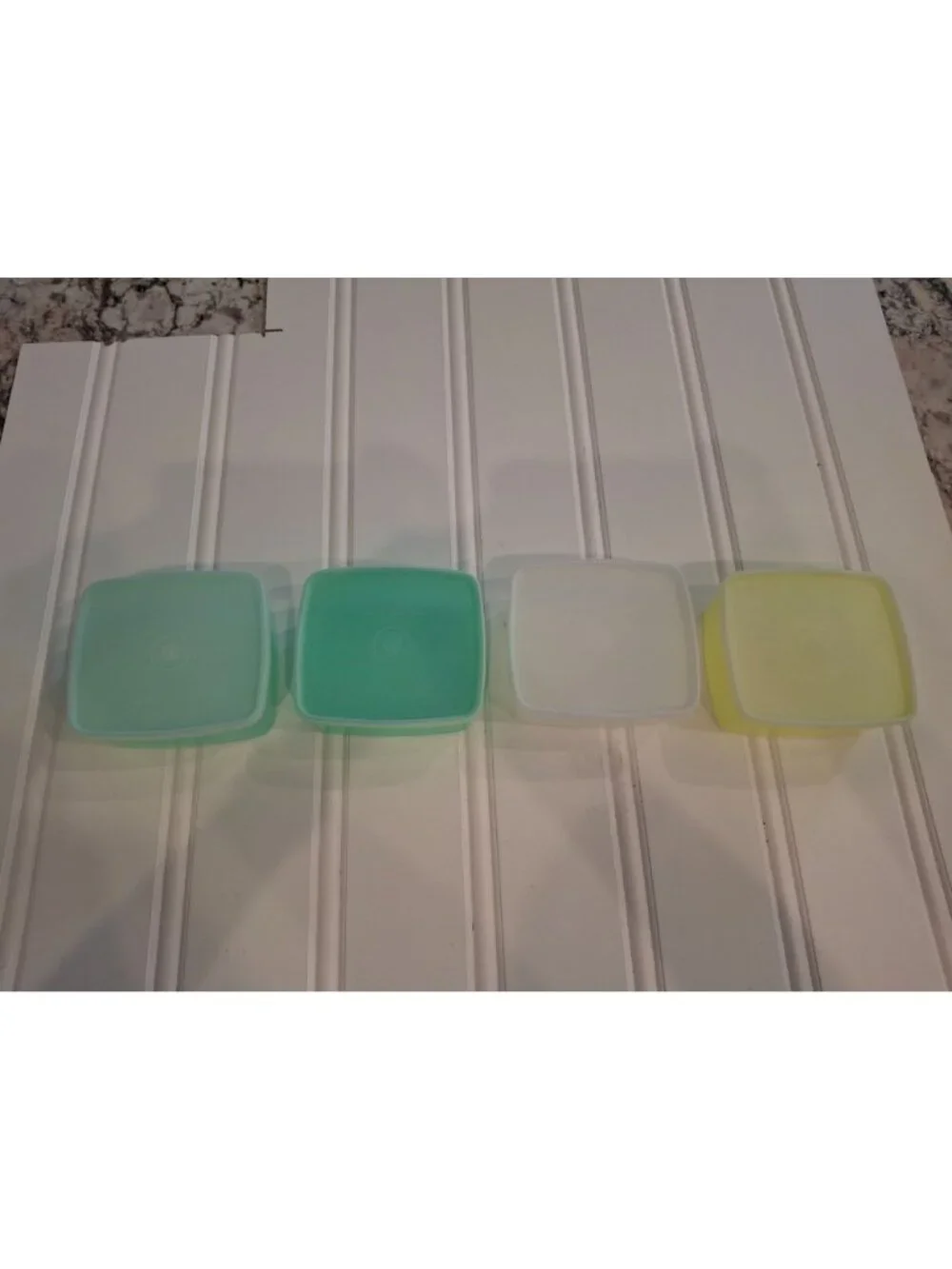 Vintage Tupperware Square Containers Lot 4 Aqua Green Yellow Retro MCM Kitchen